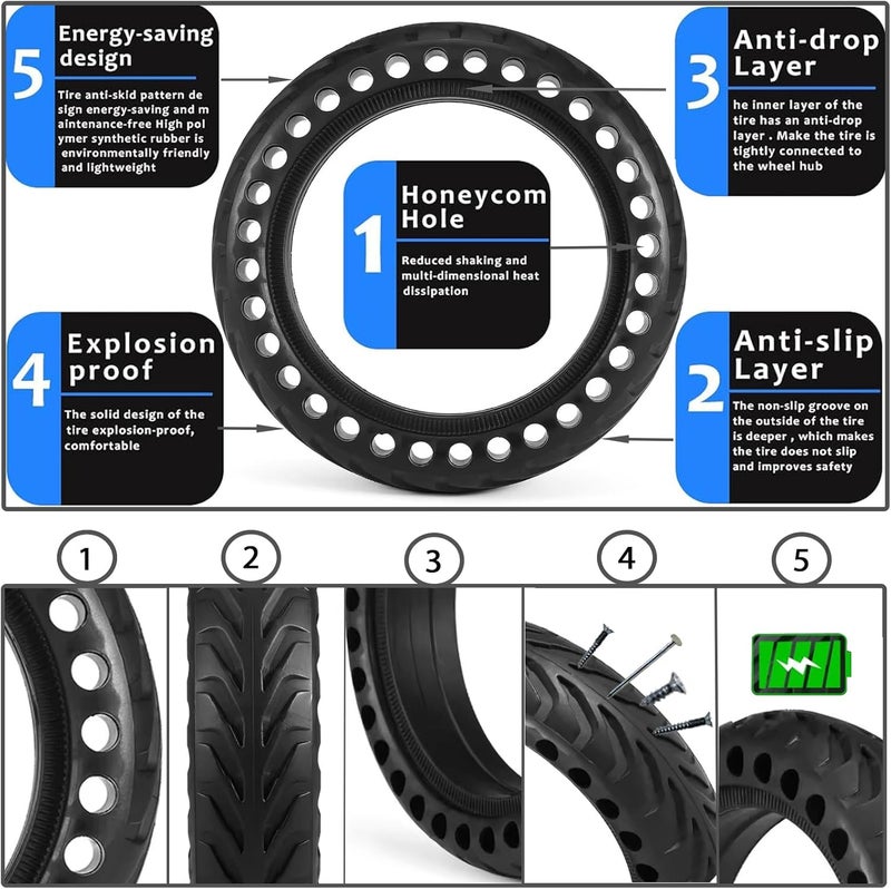 KAOUKUO 1 Pack Solid Tire,8.5Inch Electric Scooter Wheels for Xiaomi M365 Gotrax/gxl V2/XR Scooter Accessories,8 1/2'' Front/Rear Rear Solid Tires replacement wheel - Image 3